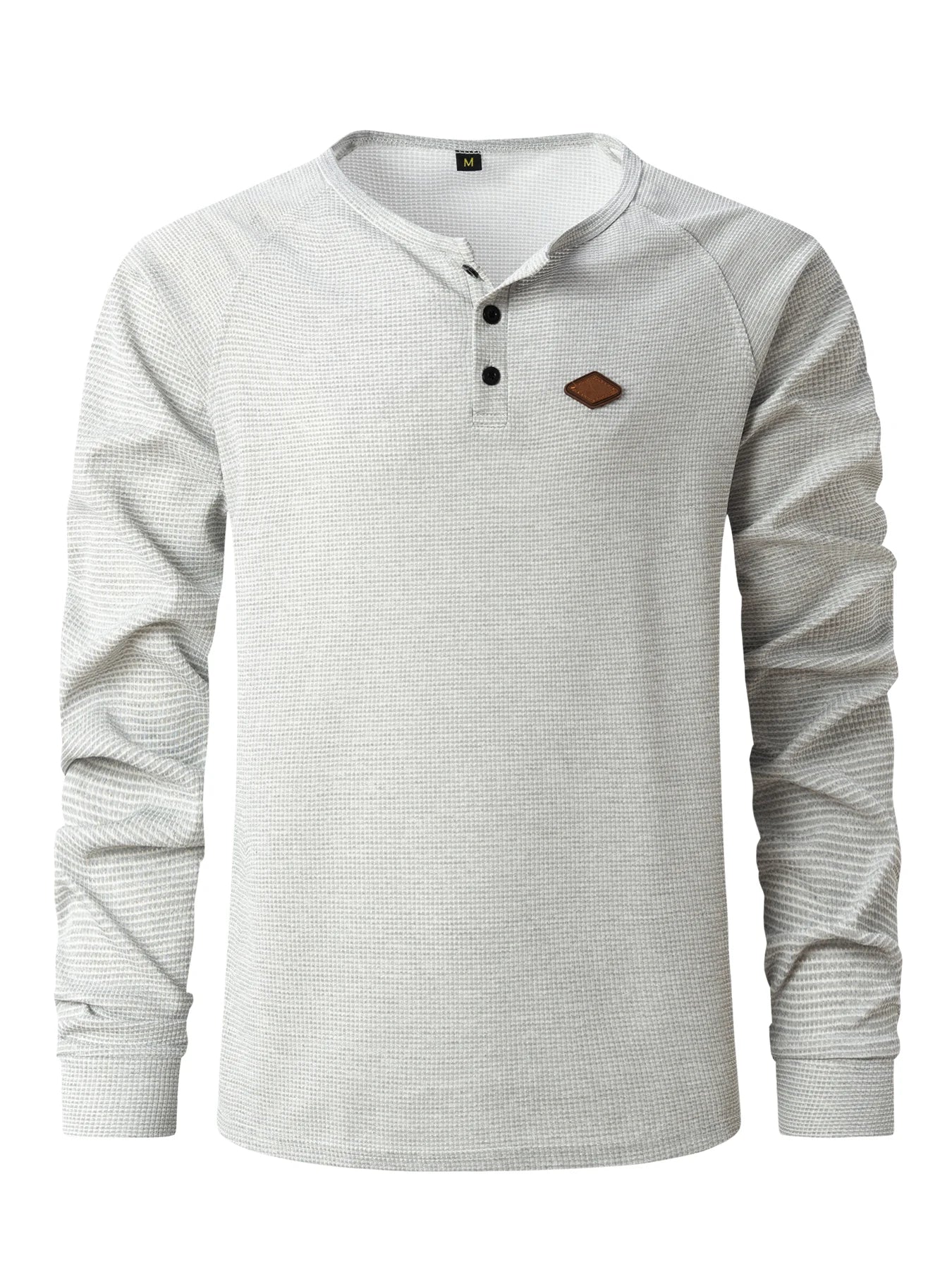 2024 New vintage Waffle Men's Henry shirt with button-down crew-neck and long sleeves