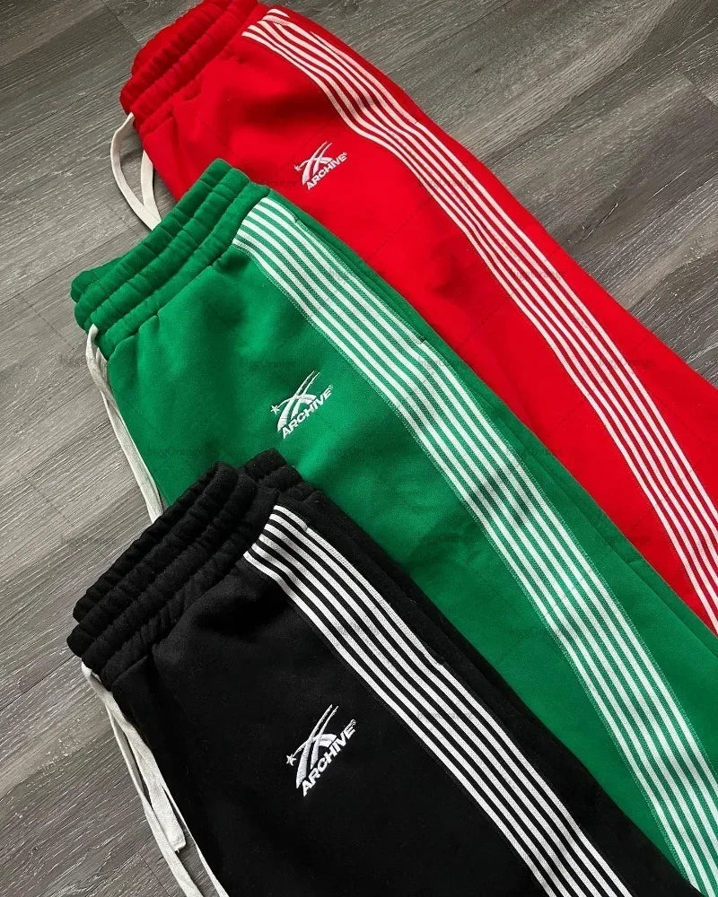 american retro classic striped sweatpants hip hop high street oversized wide leg pants men fashion trend versatile streetwear unique joggers style 2652