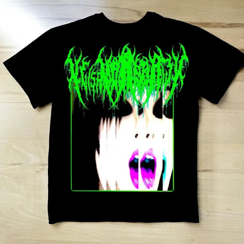 Gothic Aesthetic print tee – Y2K Harajuku Hip Hop Retro Cartoon Printed Lapel Short Sleev