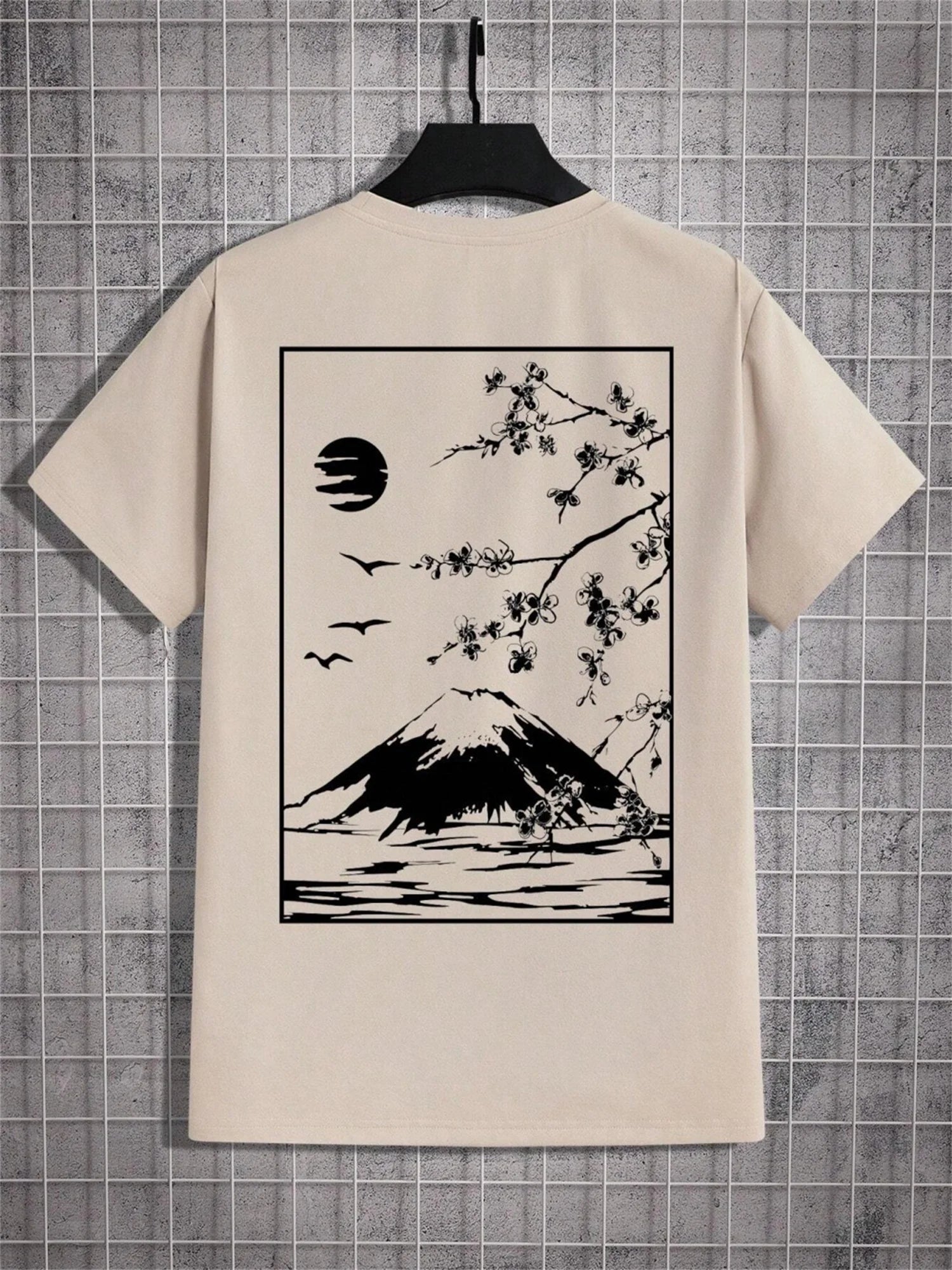 skatercore aesthetic print tee featuring 2024 tops sakura mount fuji print casual round neck t shirt for summer