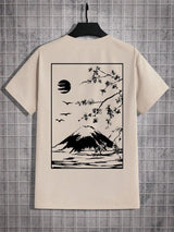 skatercore aesthetic print tee featuring 2024 tops sakura mount fuji print casual round neck t shirt for summer