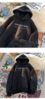 Autumn High Street Letter Printed Hooded Sweatshirt Men Casual Loose Vintage American Style Hoodies Y2K