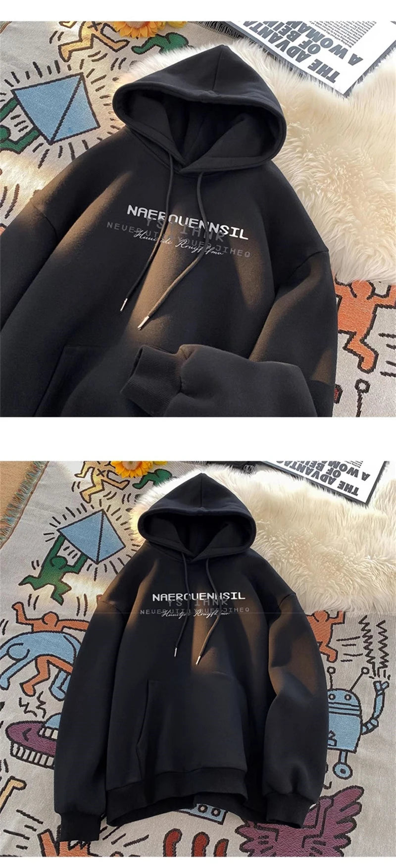 Autumn High Street Letter Printed Hooded Sweatshirt Men Casual Loose Vintage American Style Hoodies Y2K