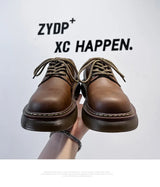 High Street Vintage Brown Big Toe Leather Shoes Men Women Streetwear Fashion Hip Hop Casual Increase Derby Shoes