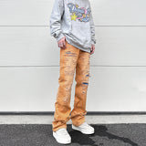 american high street washed torn jean mens y2k baggy ripped jeans cat whisker patch straight tube casual pants jeans hip hop unique jeans style 806