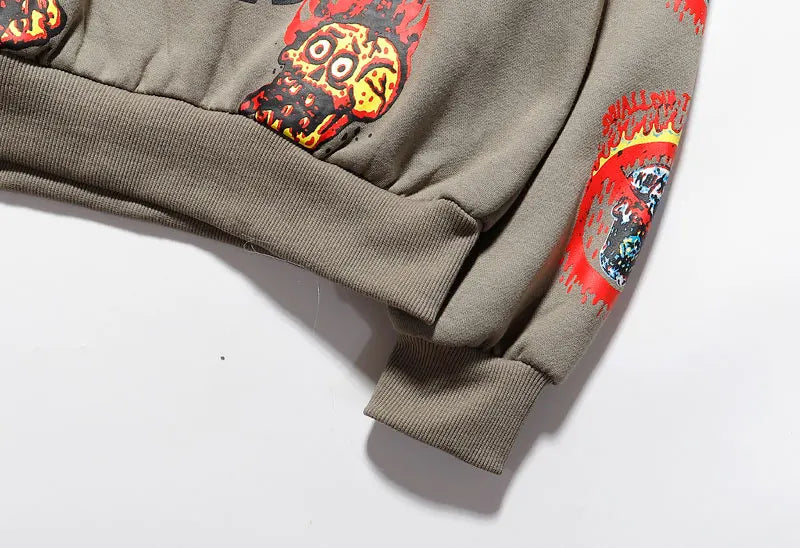 Punk Hoodie Men Streetwear Hip Hop Skull Skeleton Print Gothic Fleece
