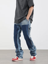 high street fashion contrast straight tube micro flared jean horn pant washing mens tassel vintage patchwork wide denim jeans unique jeans style 4991