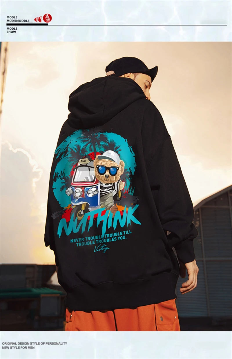 Funny Vacation Bear Graphic Printed Hoodies For Men Streetwear Hip Hop