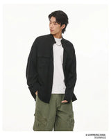 Men Loose Casual Streetwear Fashion Stand Collar Long Sleeve Black White Oversize Shirt Couple Plus Size Shirts Blouses