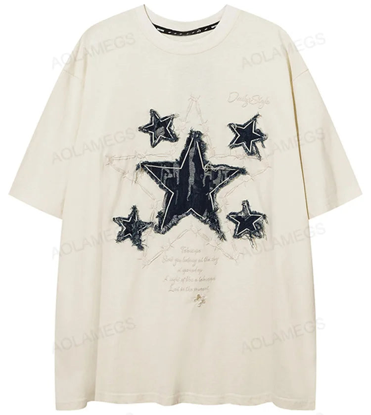 Trapwear Crying angel – Men Short Sleeve T Shirts Embroidery Star Patchwork Tees Str