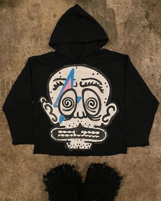 Y2K Womens Clothing Sweatshirt Long Sleeved Pullover Handdrawn Pattern