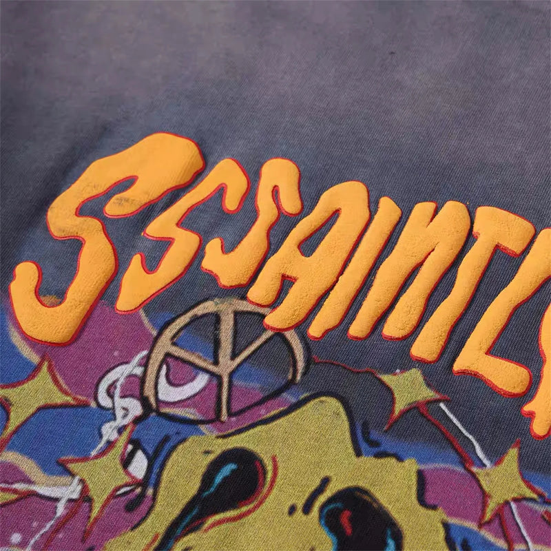 SSSAINT LOUIS Rock Alien Print Hip-Pop High-Street wear Vintage Retro Oversized Tops Tee