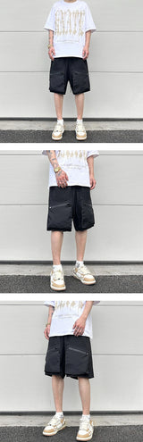 Ins Summer Outdoor Functional Casual Cargo Shorts Oversized Retro Casual Zipper Pockets Men and Women's Knee-length Sweatpants