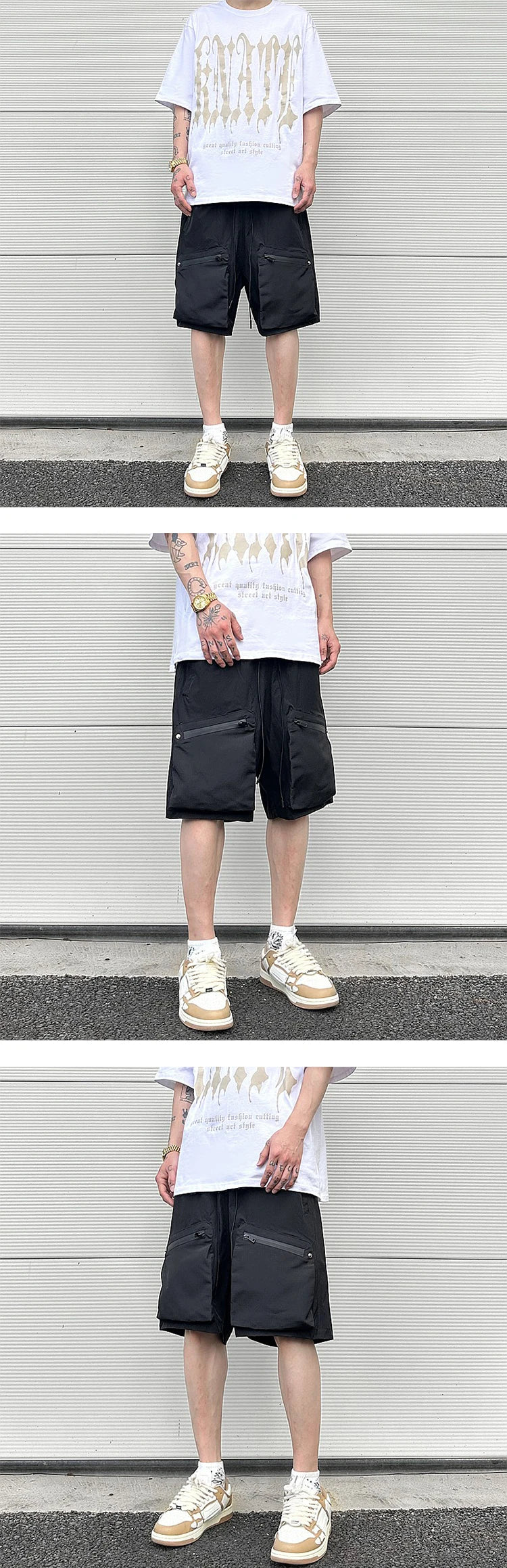 Ins Summer Outdoor Functional Casual Cargo Shorts Oversized Retro Casual Zipper Pockets Men and Women's Knee-length Sweatpants
