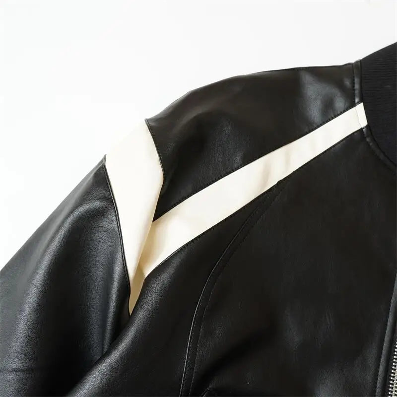 Spring And Autumn Men's Leather Jacket Coat American Baseball Suit Stitching Leather Jacket