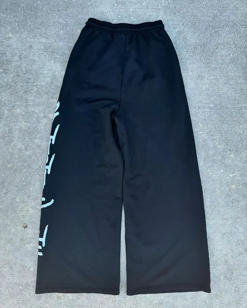 street wear mens black and red fashionable loose pants y2k straight leg cotton pants sport simple side letter casual pants clean everyday pants