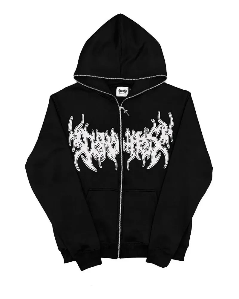 European And American New Dark Style Letter Printed Zipper Hoodie Men