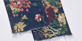 graffiti floral printed denim jean mens new casual zipper biker jeans fashion high street slim fit pants joggers hip hop jeans unique joggers style 1562