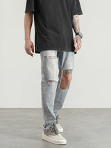 destroied big holes ripped denim jeans mens distressed biker jeans fashion high street slim straight pants streetwear joggers unique joggers style 1370