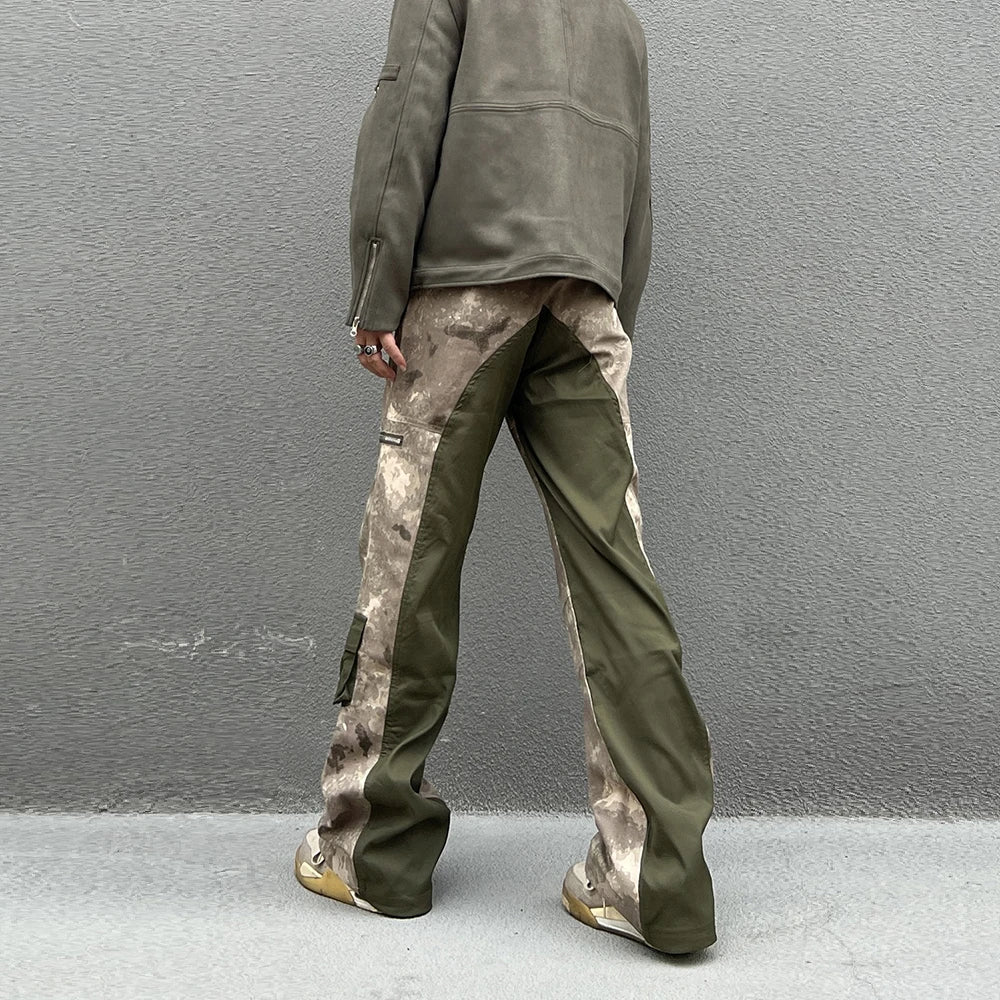 vintage camouflage denim jean street wear functioncan patches casual jeans pants mens baggy straight leg camou jeans overalls stacked flare jeans