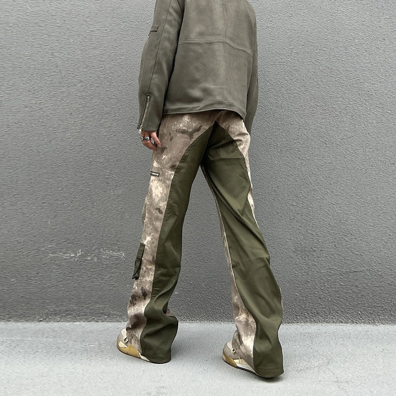 vintage camouflage denim jean street wear functioncan patches casual jeans pants mens baggy straight leg camou jeans overalls stacked flare jeans