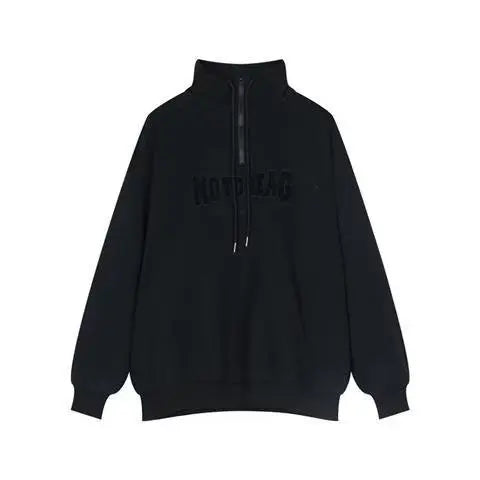 Street Half Zip Hoodie Mens Spring New Vintage Letter Embroidery Loose