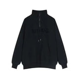 Street Half Zip Hoodie Mens Spring New Vintage Letter Embroidery Loose