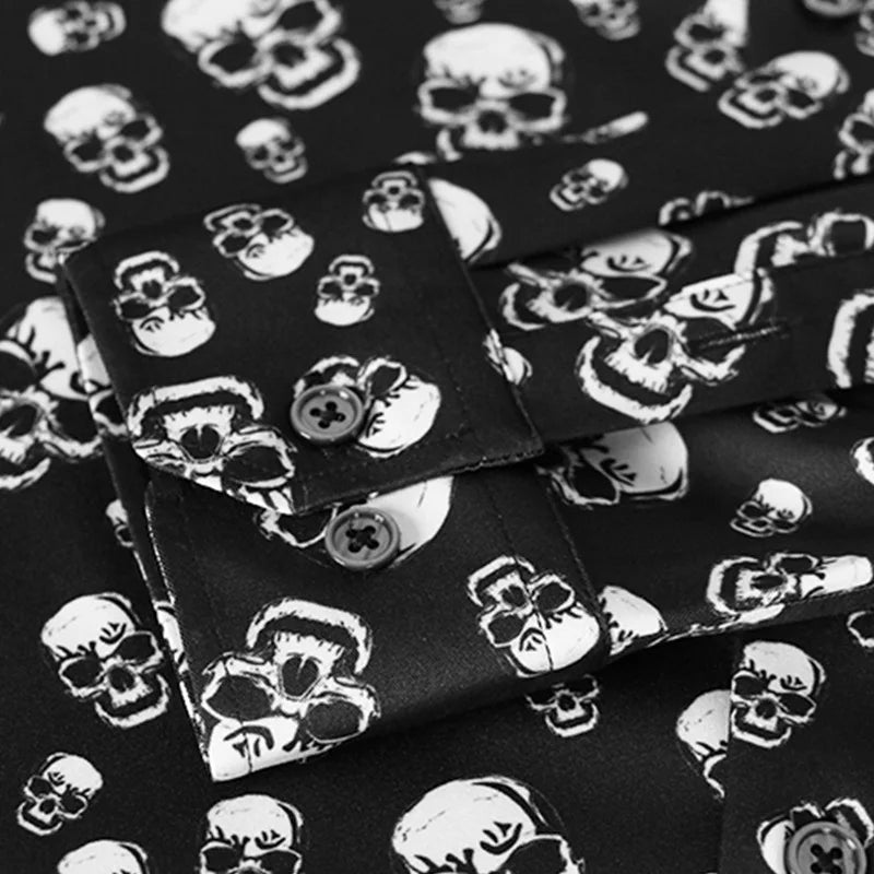 New 2021 Men luxurious classic Skull Head Fashion Cotton Casual Shirts Shirt high quality Pocket Long-sleeves S 2XL #D232
