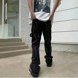 vintage streetwear flared jeans denim hip hop splashing ink wide leg jean overalls for men fashionable retro patchwork jeans y2k unique jeans style 496