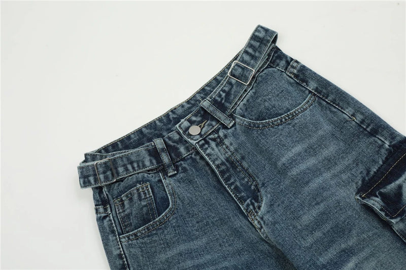vintage multi pocket jeans mens harajuku cargo denim pants retro hip hop straight loose jean pants men clothing 1 unique cargo style 485