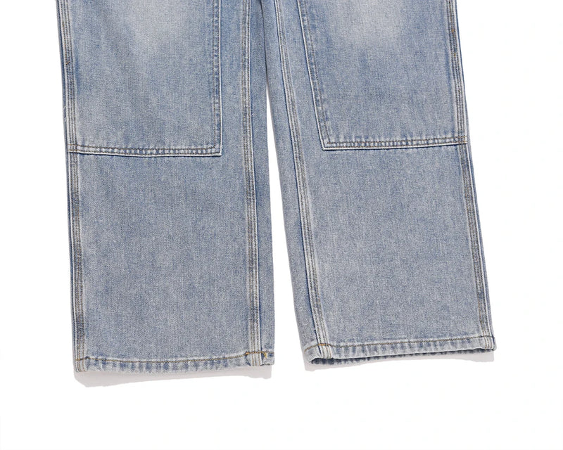 Harajuku Streetwear Y2K Sashes Straight Washed Men's Jeans Pockets Vintage Baggy Casual Cargos