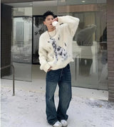 layered flame street knit, photo-ready knit, trendy urban fashion top for men, layered streetwear look