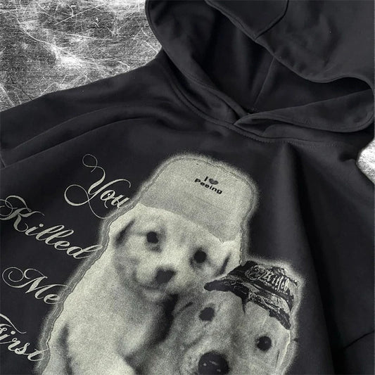 Y2k Women's Long Sleeved Hoodie Oversize Streetwear Sweatshirt Dark Hip Hop Punk Pattern Printed Vintage