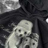 Y2k Women's Long Sleeved Hoodie Oversize Streetwear Sweatshirt Dark Hip Hop Punk Pattern Printed Vintage