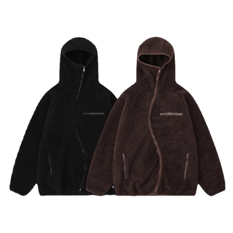 high street fleece hooded jackets and coats new casual warm hoodies hairy curved zipper outerwear streetwear winter men black - variant style a0b3b5 for streetwear fashion