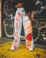 y2k baggy jeans harajuku print pattern streetwear fashion hip hop men women high waisted casual wide leg jeans anime clothes unique jeans style 4363