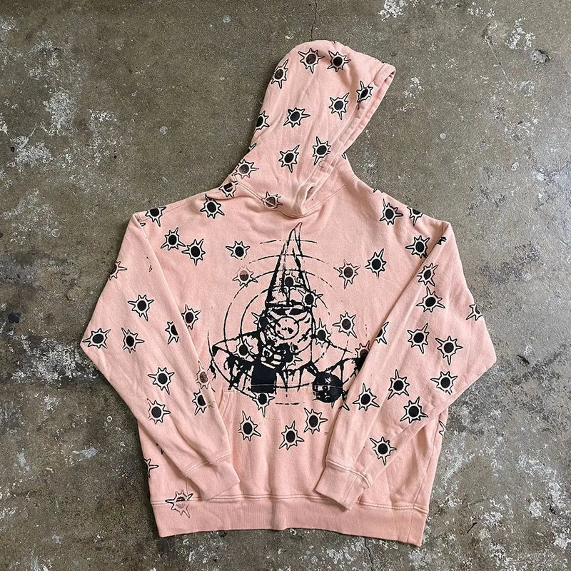 Y2k Long Sleeved Pullover Hoodie With Gothic Print Punk Style Hoodie Oversized Streetwear Winter Outfit School Ootd Clothes News