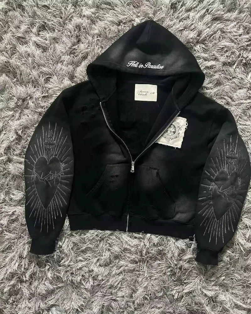 American Fashion Trend Pattern 3D Zipper Hoodie Women Street Y2K New Hoodies