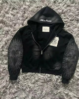 American Fashion Trend Joker Fleece Padded Zipper Hoodie Men Street Y2