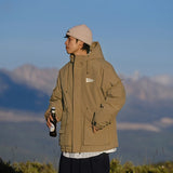 Outdoor Multi Pocket Thicken Man Jacket Winter Retro Warm Camping Cotton-padded Clothes Casual Print Loose Hooded Fashion Coat