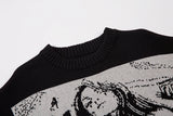 fashion hip hop knitted sweater men autumn winter o neck anime pattern pullover streetwear casual loose sweaters jumper knitwear oversized graphic print design, Y2K vintage urban hoodie, streetwear fashion hoodie