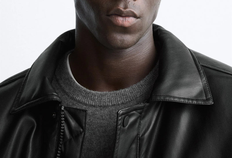 American high street PU imitation leather lapel cotton jacket autumn warm jacket men