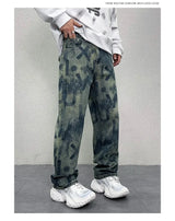 men loose casual american high street hip hop vibe printed denim baggy jeans pants man streetwear ripped jeans trousers unique jeans style 3096