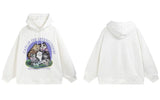 Vintage Hoodie Streetwear Hip Hop Retro Cats Print Hooded Sweatshirt M