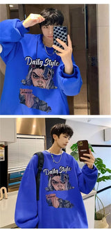 New Anime Boy Printed Mens Crewneck Sweatshirts Autumn Y2K Vintage Fleece
