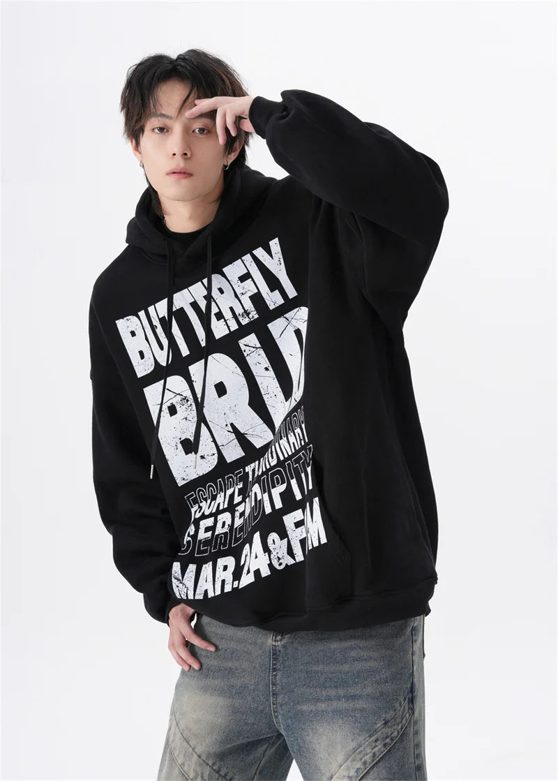 Half Zip Knit Streetwear Sweater – American Street Mottled Letter Print Hoodies For Men 2024 New Hip Hop Fashion Hooded Sweatshirt Couple Y2K Vintage Hoodie | Zip Knit Drop #171
