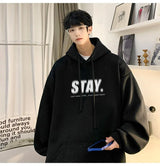 New In Letter Stay Print Sweatshirts Men Casual Vintage Fleece Pullover