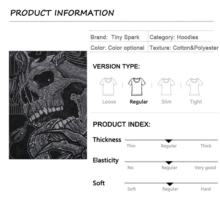 Hip Hop Streetwear Hoodie Sweatshirt Washed Vintage Devil Skull Skelet