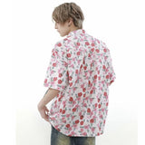 summer harajuku set mens flower print casual short sleeved top gradient straight leg jeans 2 pcs set high street trendy suit stacked flare jeans