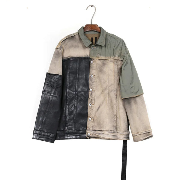 New 2023 Gentleman Men Rick Patchworked Waxed Deconstructed Denim Heavy Baseball Coats & Jackets Abstract Digital Coat Warm # - variant style 762eea for streetwear fashion